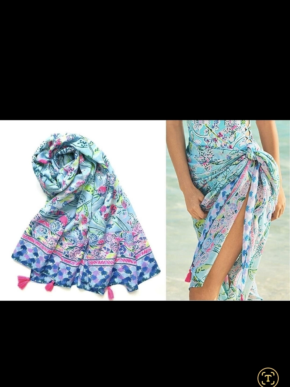 Lilly Pulitzer Pareo Bali Blue Sway This Way Resort Wrap SARONG Scarf Cover Up